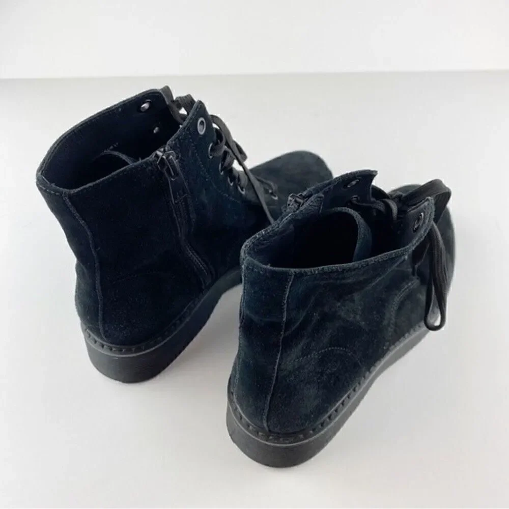 Vince Monastir Platform Lace Up Combat Boots Black Suede Size 7